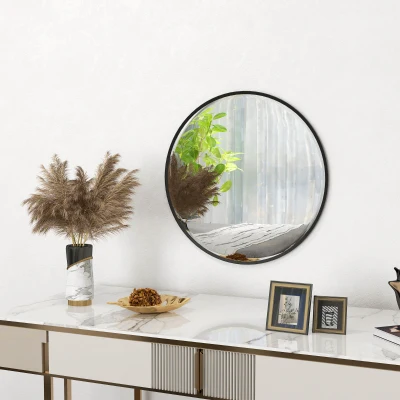 HOMCOM 61cm Round Wall Mirror Black for Bedroom Living Room