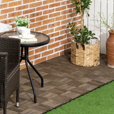Outsunny Wooden Decking Tiles Charcoal Grey 30x30cm 27 Pcs