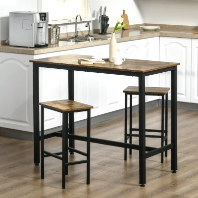 HOMCOM Industrial Bar Table Set with 2 Stools, Rustic Brown