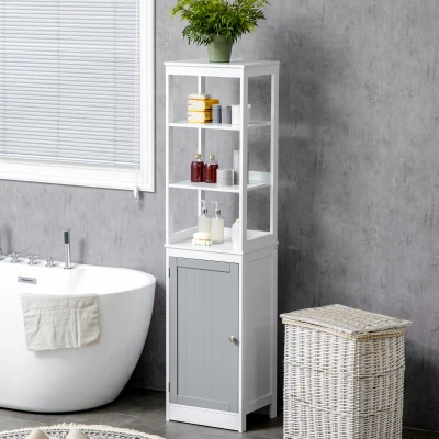 Kleankin Tall Bathroom Cabinet Slimline Storage Unit White
