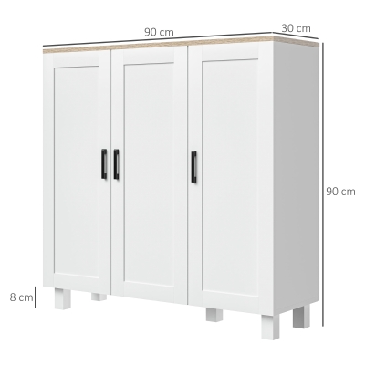 HOMCOM Aparador de Salón Mueble Buffet con 3 Puertas y Estantes Ajustables para Cocina Comedor Estilo Nórdico 90x30x90 cm Blanco(m-3)