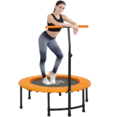 HOMCOM 40" Fitness Trampoline with Adjustable Handle, Rebounder Trampoline, Mini Jumper for Indoor Exercise Workout, Orange