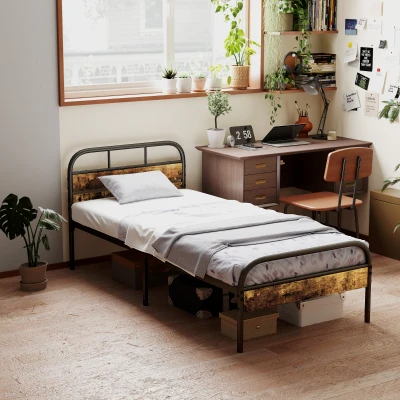 Single Bed Frame 197L x 91.8W x 82.5Hcm Rustic Brown