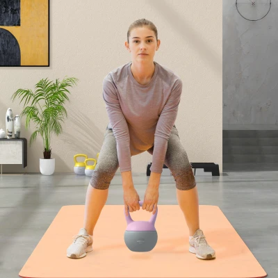SPORTNOW 6KG Soft Kettlebell, Kettle Bell with Non-Slip Handle for Home Gym, Weight Lifting, Strength Training, Purple/Grey