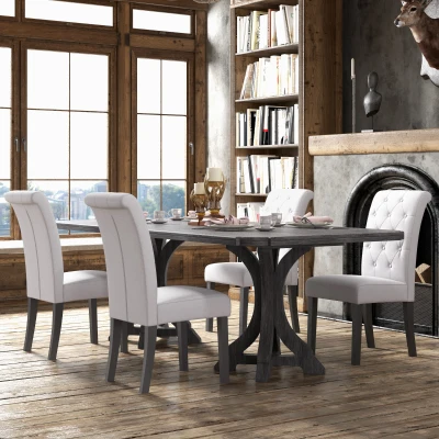 HOMCOM Chaises Salle à Manger Lin Bois 4pcs Confort