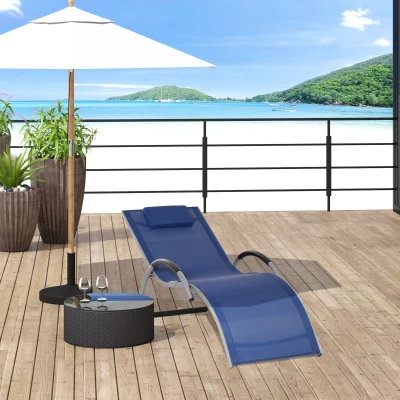 Outsunny Lettino prendisole 160cm x 60cm x 65cm Blu