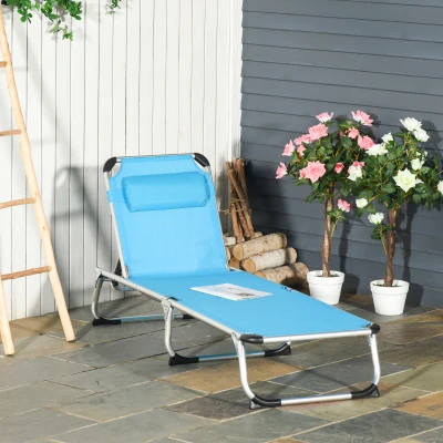 Outsunny Foldable Sun Lounger Aluminium Blue 4-Level Adjust