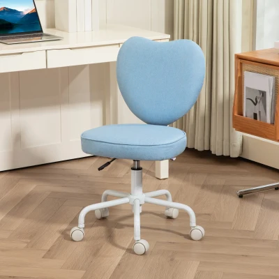 HOMCOM Sedia per Scrivania a Cuore con Ruote in Tessuto Azzurro