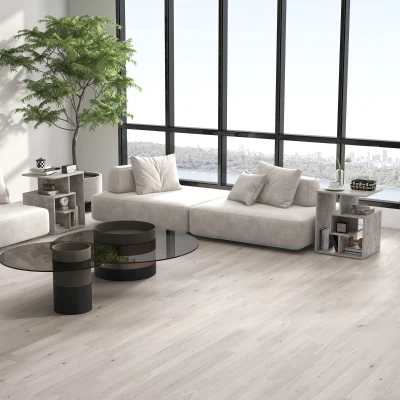 HOMCOM 3-Tier Side Table Set of 2 Cement Colour