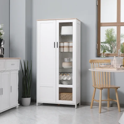 HOMCOM Credenza Cucina 2 Ante in Vetro e Legno Bianco