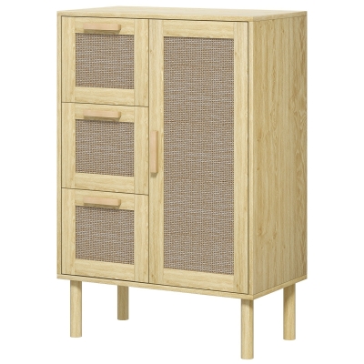 HOMCOM Armoire Bohème Rotin 3 Tiroirs 3 Étagères Compact 55x30x82 cm