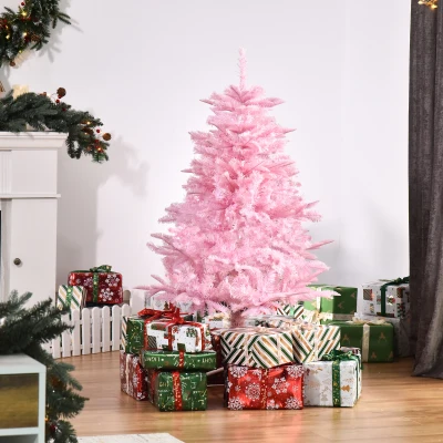 HOMCOM 4FT Artificial Christmas Tree Pink Holiday Decoration