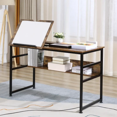 HOMCOM Adjustable Drafting Table Rustic Brown Workstation