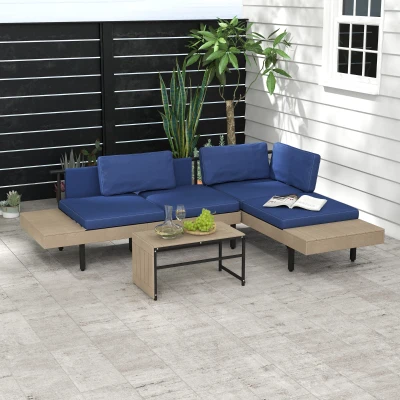 Outsunny Salotto da Giardino con Divano Angolare e Tavolino Blu