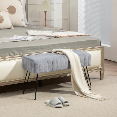 HOMCOM Panca Fondo Letto Imbottita in Peluche Grigia e Nera