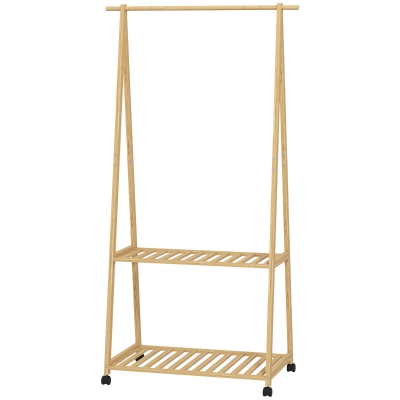 HOMCOM Portant Bambou sur Roulettes avec Étagères et Crochets