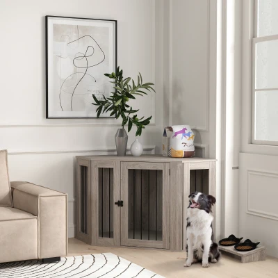 PawHut 2 in 1 Dog Crate Side Table Walnut Brown 122x61cm