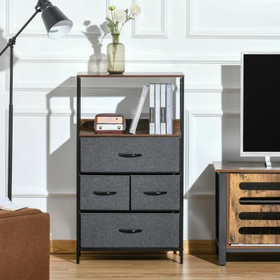 HOMCOM Mobile cassettiera 58cm x 29cm x 103cm Marrone rustico, Grigio scuro, Nero