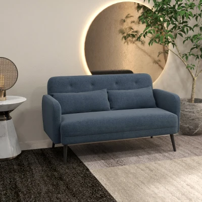 HOMCOM Divano 2 Posti Tessuto con 2 Cuscini 135x74x82cm Blu Scuro