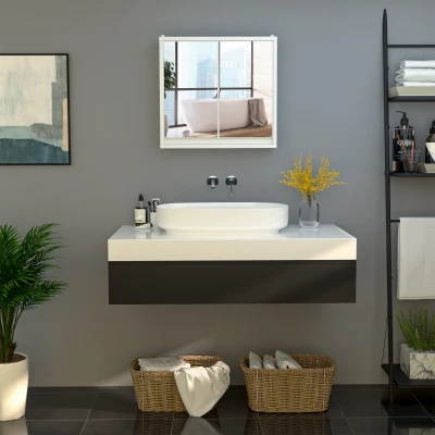 HOMCOM Wall-Mounted Bathroom Cabinet Double Door White