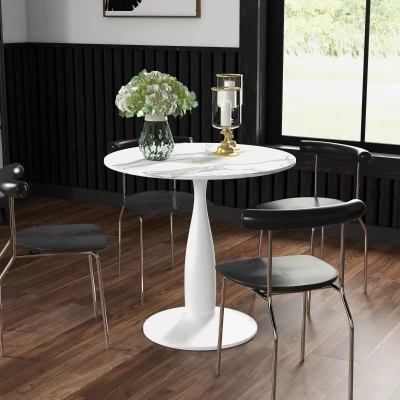 HOMCOM Round Dining Table Steel Base Space Saving