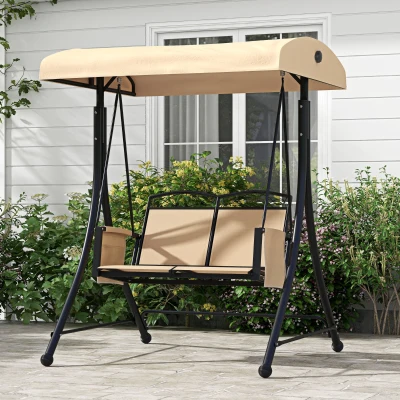 Outsunny Dondolo 2 Posti con Tetto Parasole Regolabile Beige