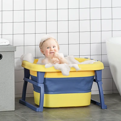 HOMCOM Collapsible Baby Bathtub Non-Slip Yellow 0-6 Years