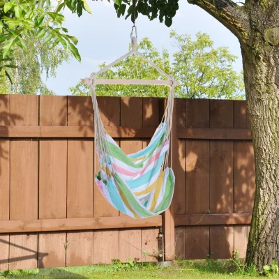 Outsunny Hanging Rope Chair Cotton Green Portable Garden