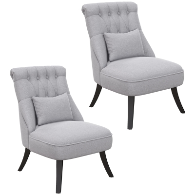 HOMCOM Fabric Tub Chair Set of 2 Solid Wood Grey