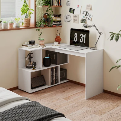 HOMCOM Scrivania Angolare Moderna con 4 Ripiani in Legno Bianco