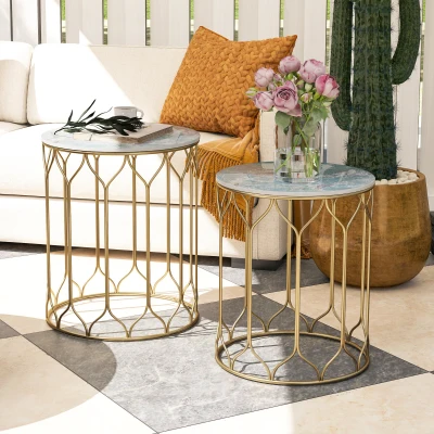 Garden Side Table Set Φ42.5 x 50H cm Multicoloured