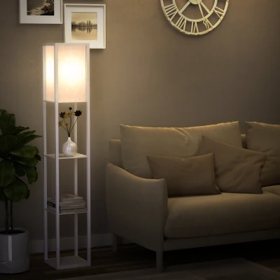 HOMCOM 3-Tier Floor Lamp with Shelf 160cm White