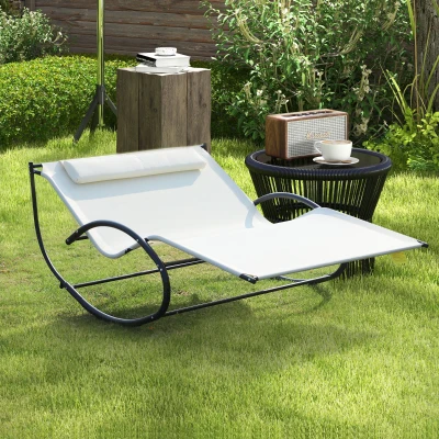 Outsunny Sdraio da giardino a dondolo 140cm x 200cm x 36-88cm Bianco crema