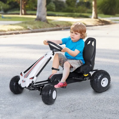 HOMCOM Go Kart a Pedali per Bambini 3-6 Anni Bianco e Nero