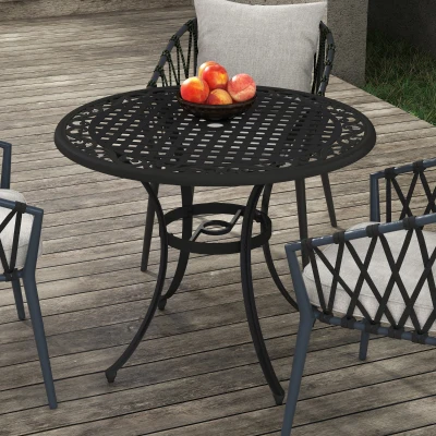 Outsunny Round Aluminium Garden Table 90cm with Parasol Hole