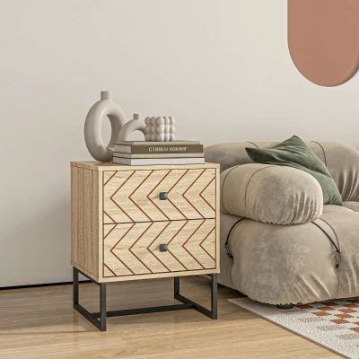 HOMCOM Bedside Table Two-Drawer Storage Unit Natural