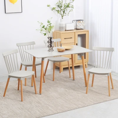 HOMCOM 5 Piece Dining Set Beech Wood Legs Grey