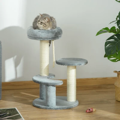 PawHut Cat Tree 65cm Condo with Scratching Posts Grey
