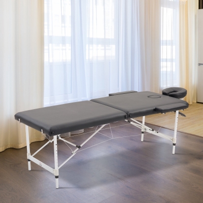 HOMCOM Foldable Massage Table, 185Lx70Wx59-80H cm, Aluminium-Black