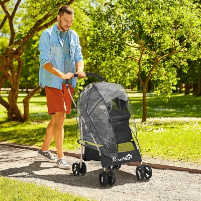 PawHut 3-in-1 Pet Stroller Black with Rain Cover & Storage