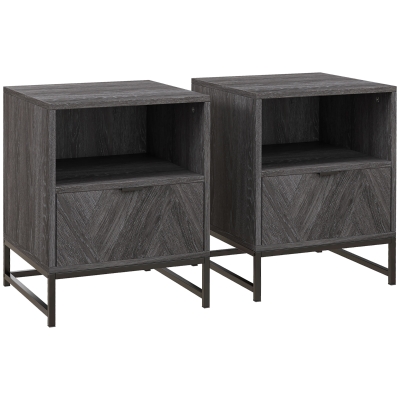 HOMCOM Bedside Table Set of 2 Steel Legs Dark Grey