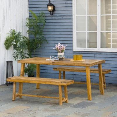 Outsunny Picnic Bench Set Acacia Wood 3 Pieces Natural Finish
