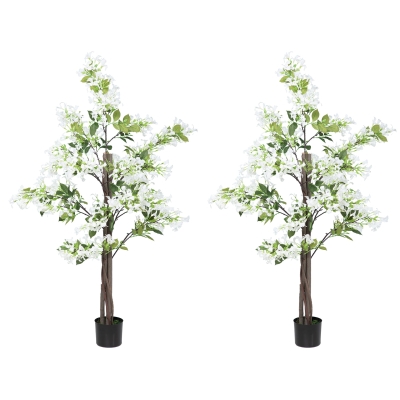 HOMCOM Honeysuckle Flower Fake Plants Set of 2 White 15cm