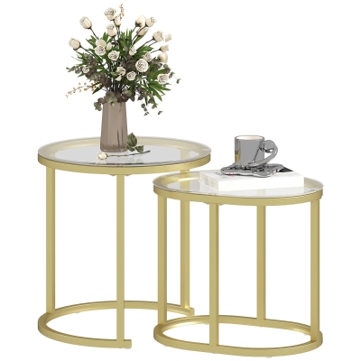 HOMCOM Lot 2 Tables Gigognes Verre Trempé Transparent Acier Or