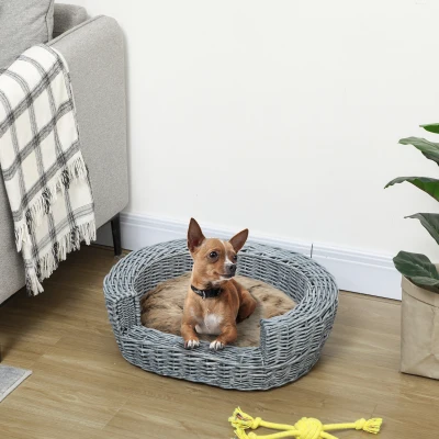 PawHut Wicker Pet Bed Sofa Couch Grey 57x46x17.5cm