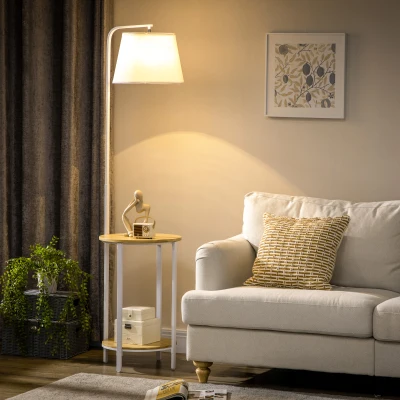 HOMCOM Lampada da Terra Moderna con Tavolino a 2 Livelli
