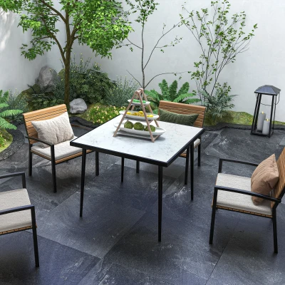 Outsunny Outdoor Dining Table for 4 Steel Frame White