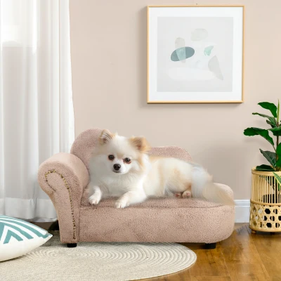PawHut Divano per Cani Rialzato con Spazio Portaoggetti Beige