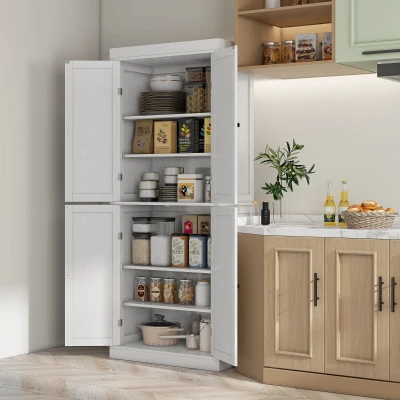 HOMCOM Mobile Cucina a 6 Ripiani Regolabili e 2 Ante Legno Bianco
