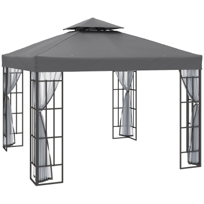 Outsunny 3x3m Patio Gazebo Steel Grey with Mosquito Netting